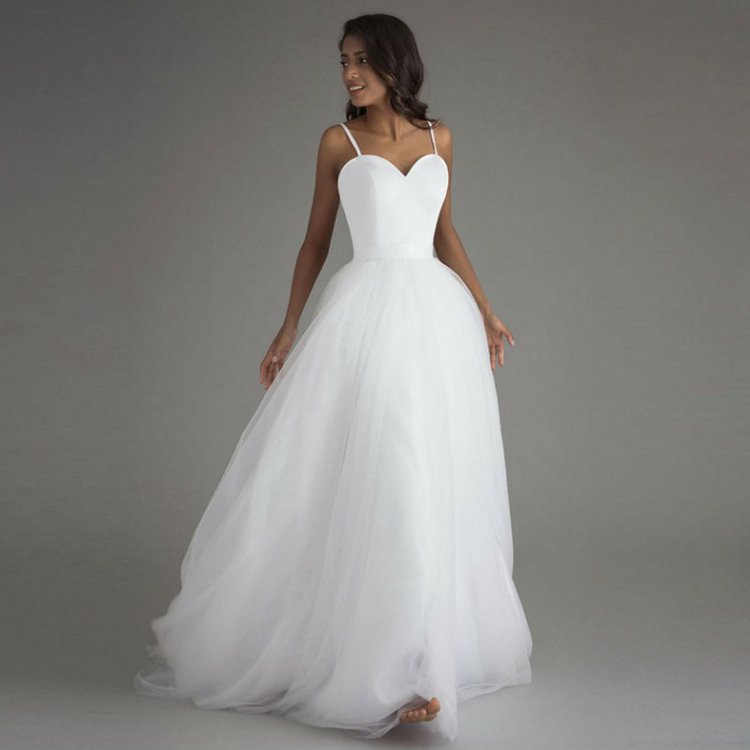 Spaghetti Strap White A Line Sweetheart Beach Wedding Dresses